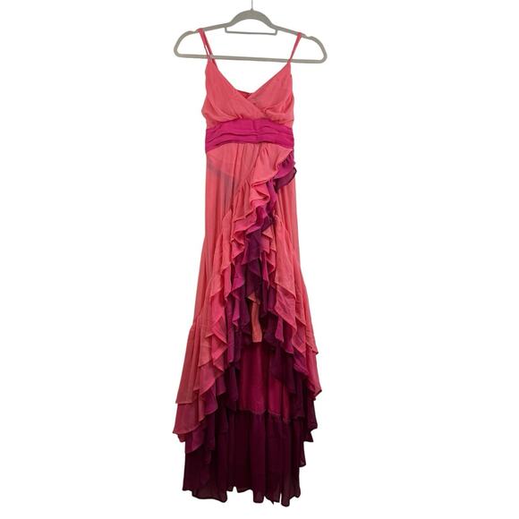 Storia New Layered Ruffled High Low Dress Small V Neck Fairycore Feminine Belted - Picture 1 of 14